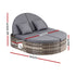 Outdoor Day Bed Sun Lounge Setting Wicker Lounger Patio Furniture w/ Retractable Side Tray