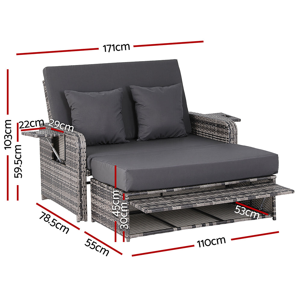 Outdoor Day Bed Sun Lounge Setting Wicker Lounger Patio Furniture Grey