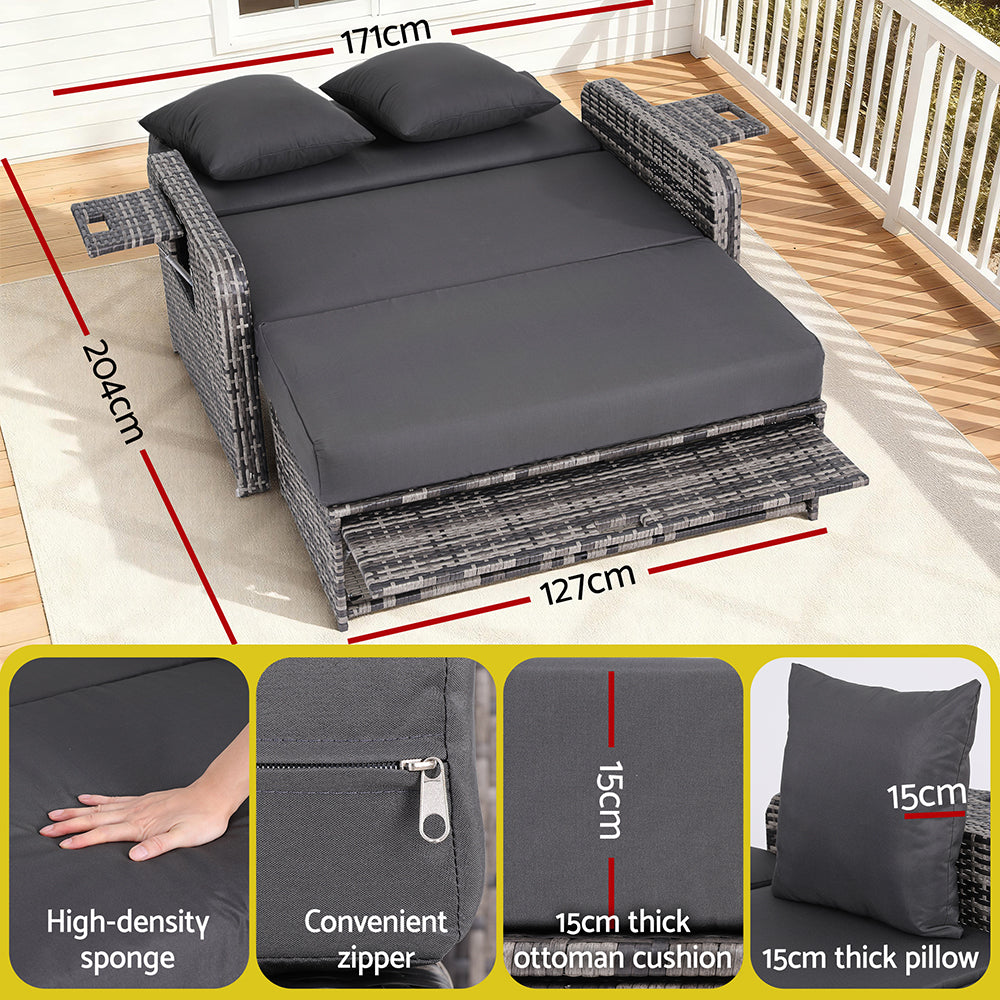 Outdoor Day Bed Sun Lounge Setting Wicker Lounger Patio Furniture Grey