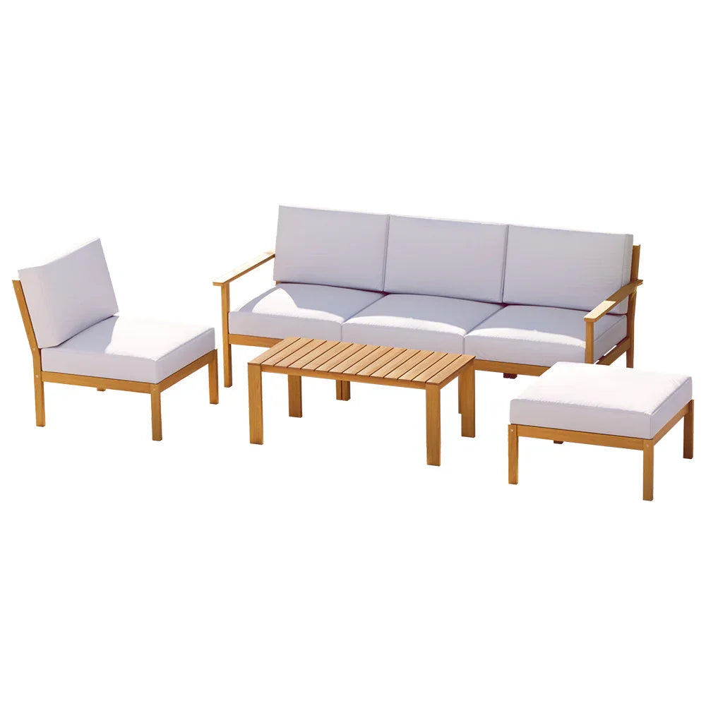 5 Seater Outdoor Sofa Set Acacia Wood Lounge Furniture 6 Piece