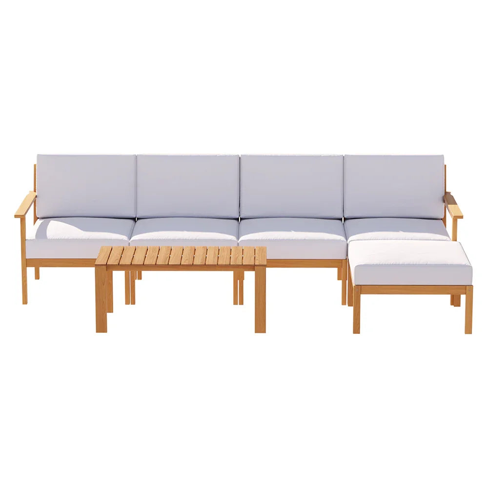 5 Seater Outdoor Sofa Set Acacia Wood Lounge Furniture 6 Piece