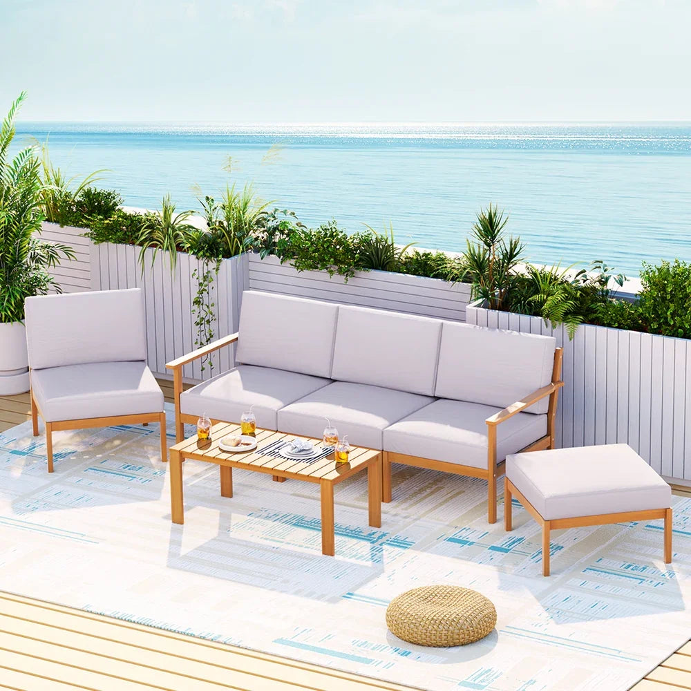 5 Seater Outdoor Sofa Set Acacia Wood Lounge Furniture 6 Piece