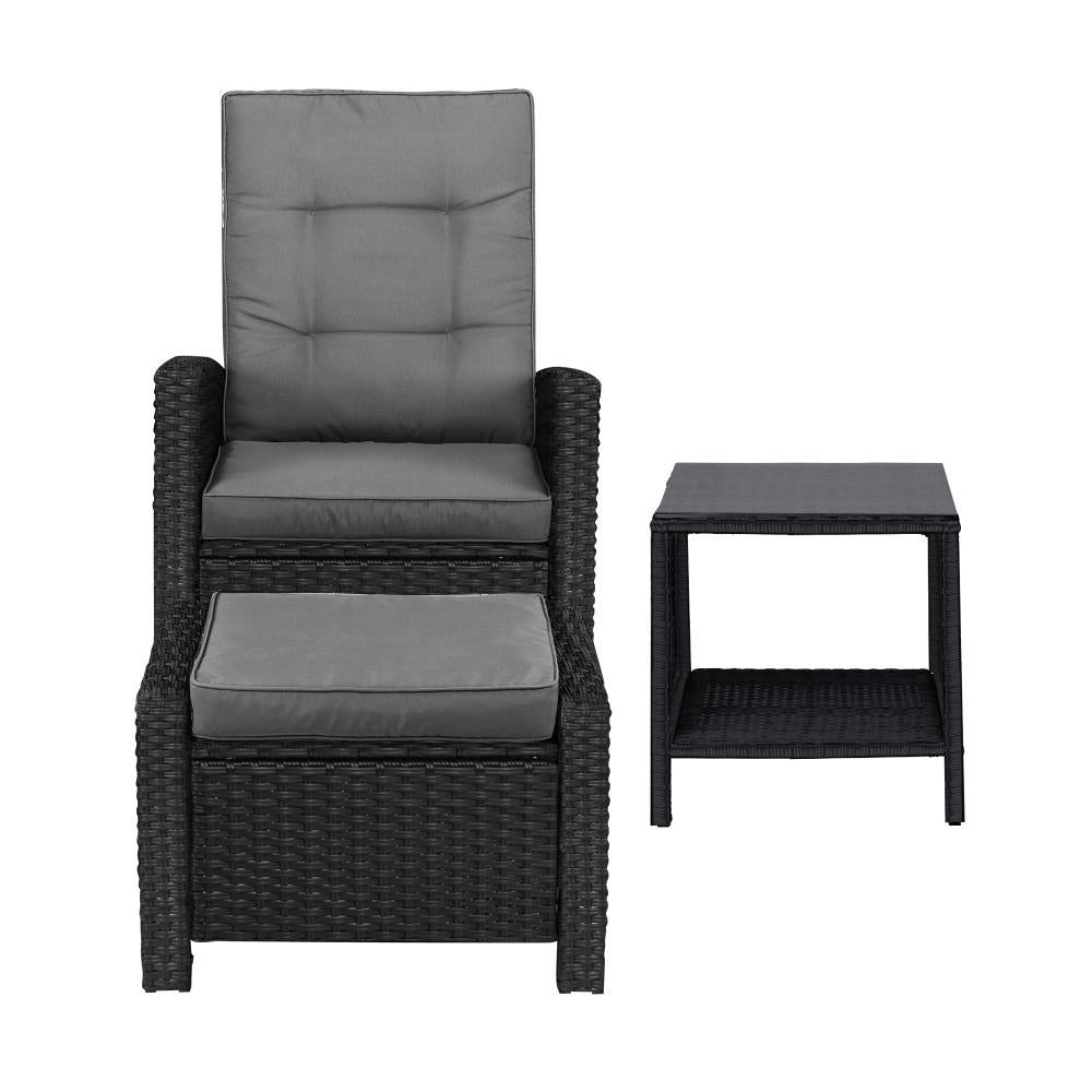 Recliner Chairs & Table Patio Set of 3 Black