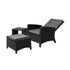Recliner Chairs & Table Patio Set of 3 Black