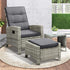 Recliner Wicker Sun Lounge Set 3PC Grey