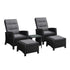 Recliner Chairs & Table Patio Set of 5 Black