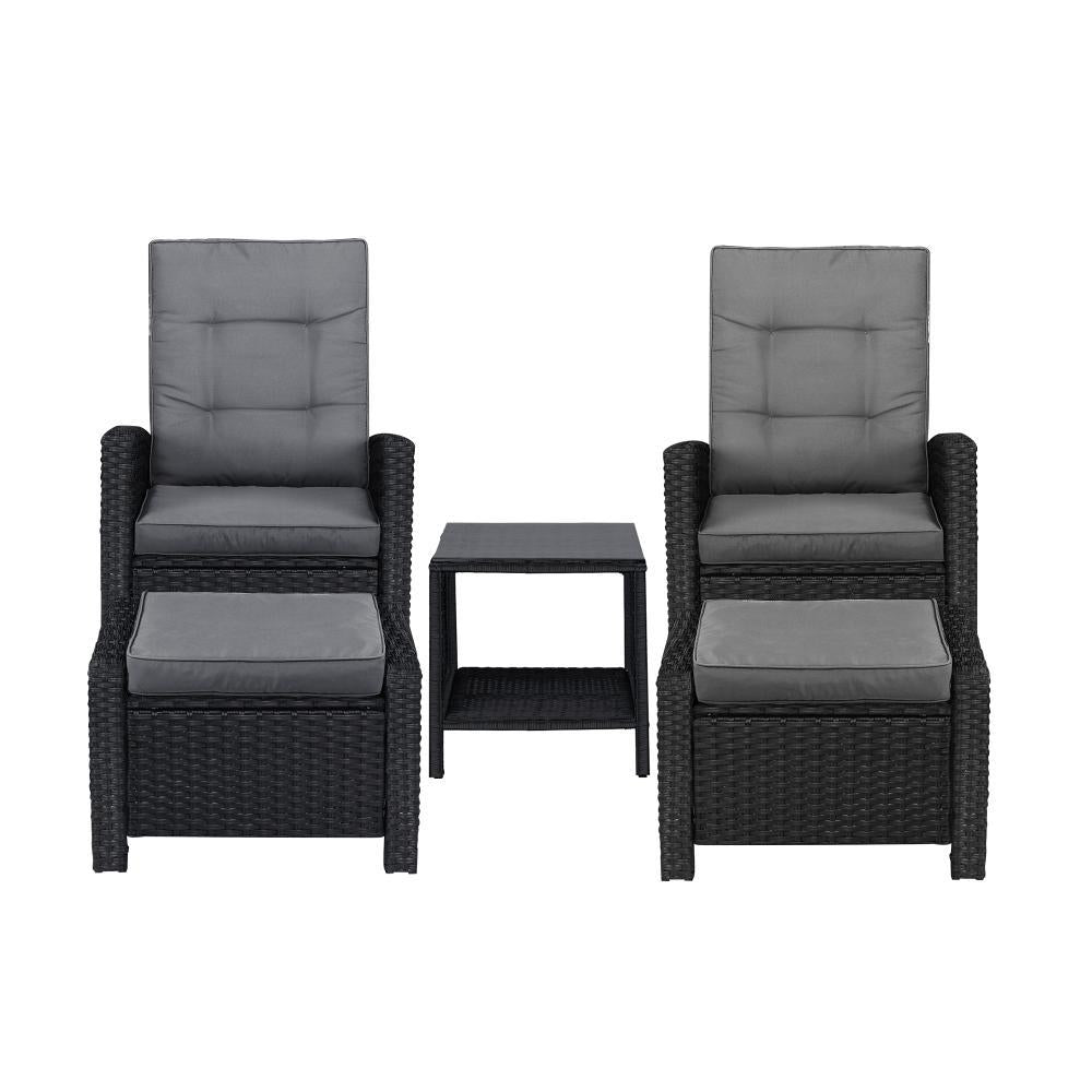 Recliner Chairs & Table Patio Set of 5 Black