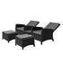 Recliner Chairs & Table Patio Set of 5 Black