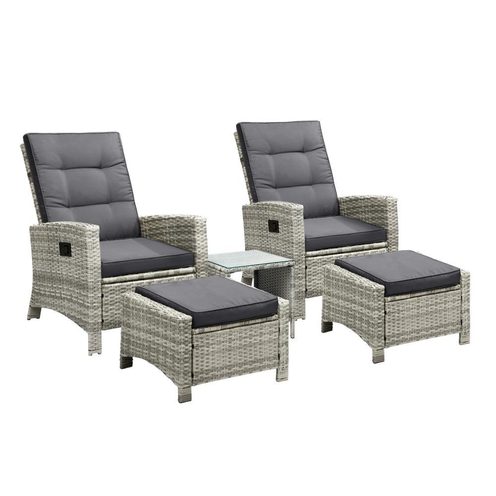 Recliner Chair Wicker Lounge 5PCS Set