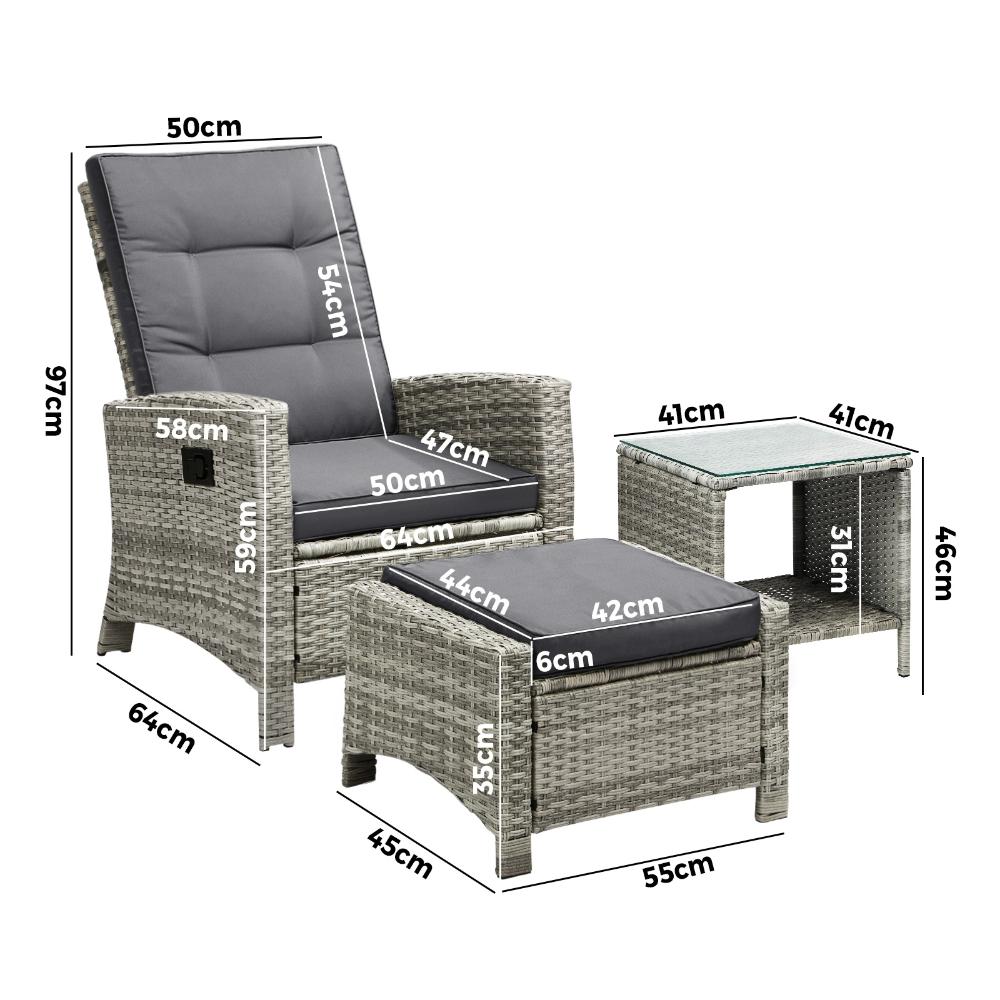 Recliner Chair Wicker Lounge 5PCS Set