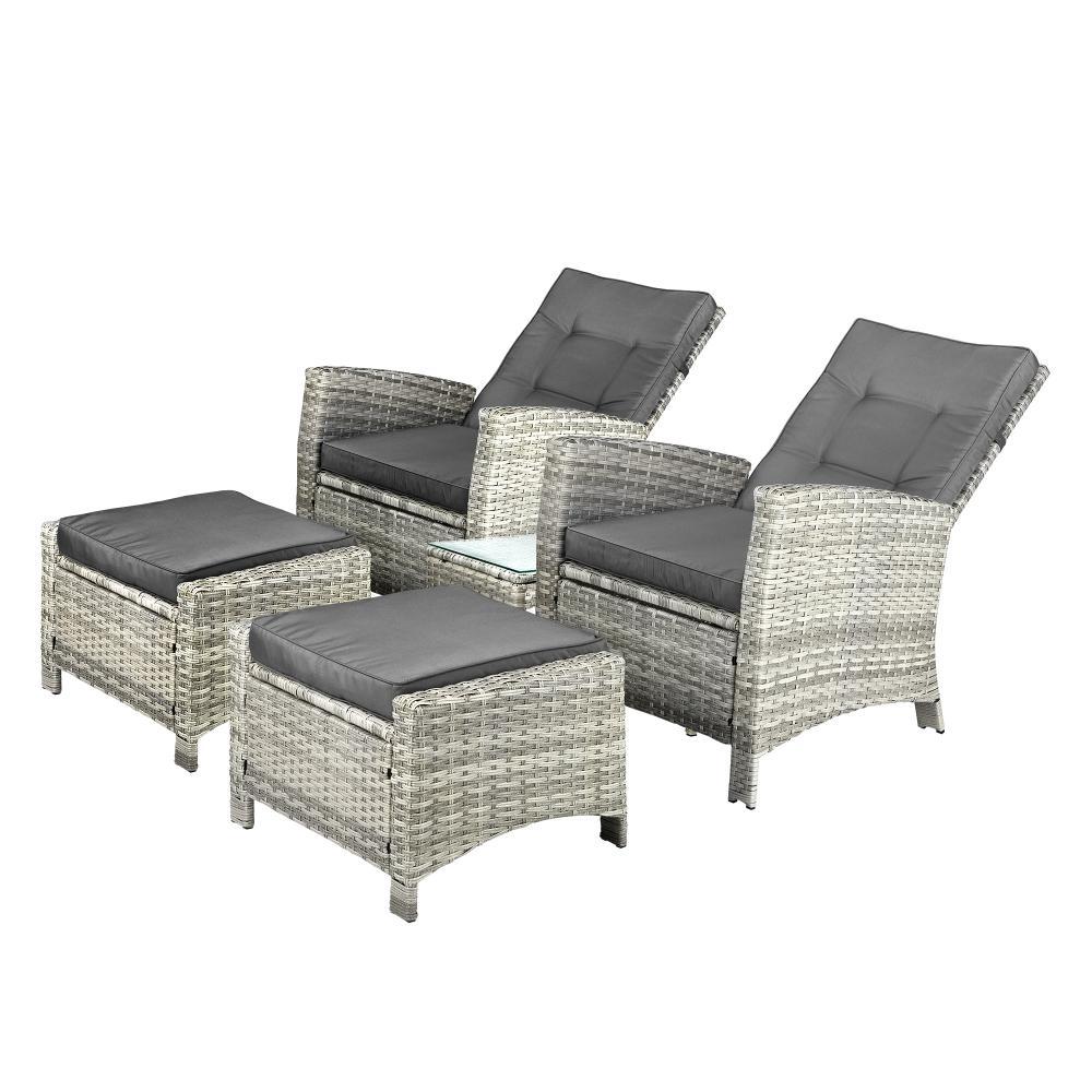 Recliner Chair Wicker Lounge 5PCS Set