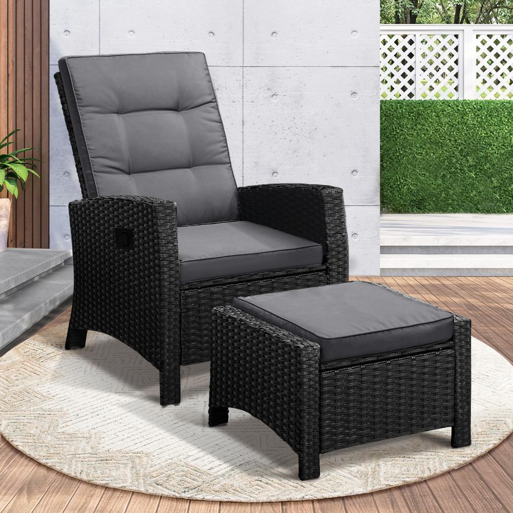 Outdoor Recliner Chairs Wicker Sun Lounge Black