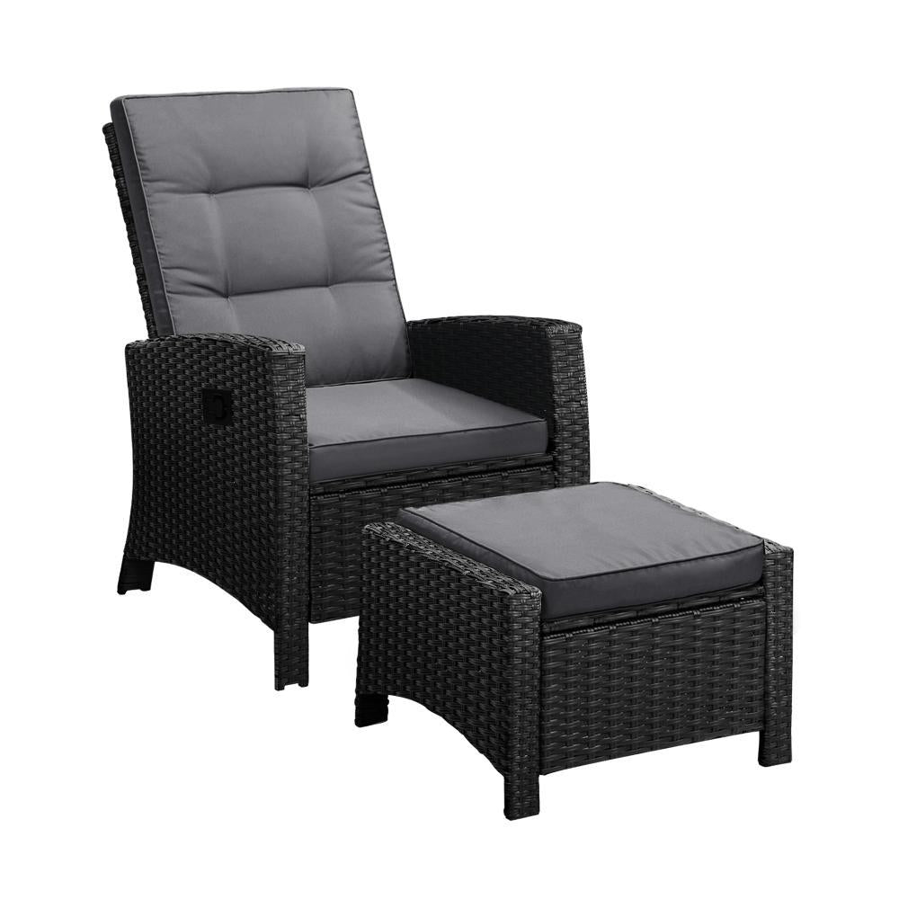 Outdoor Recliner Chairs Wicker Sun Lounge Black