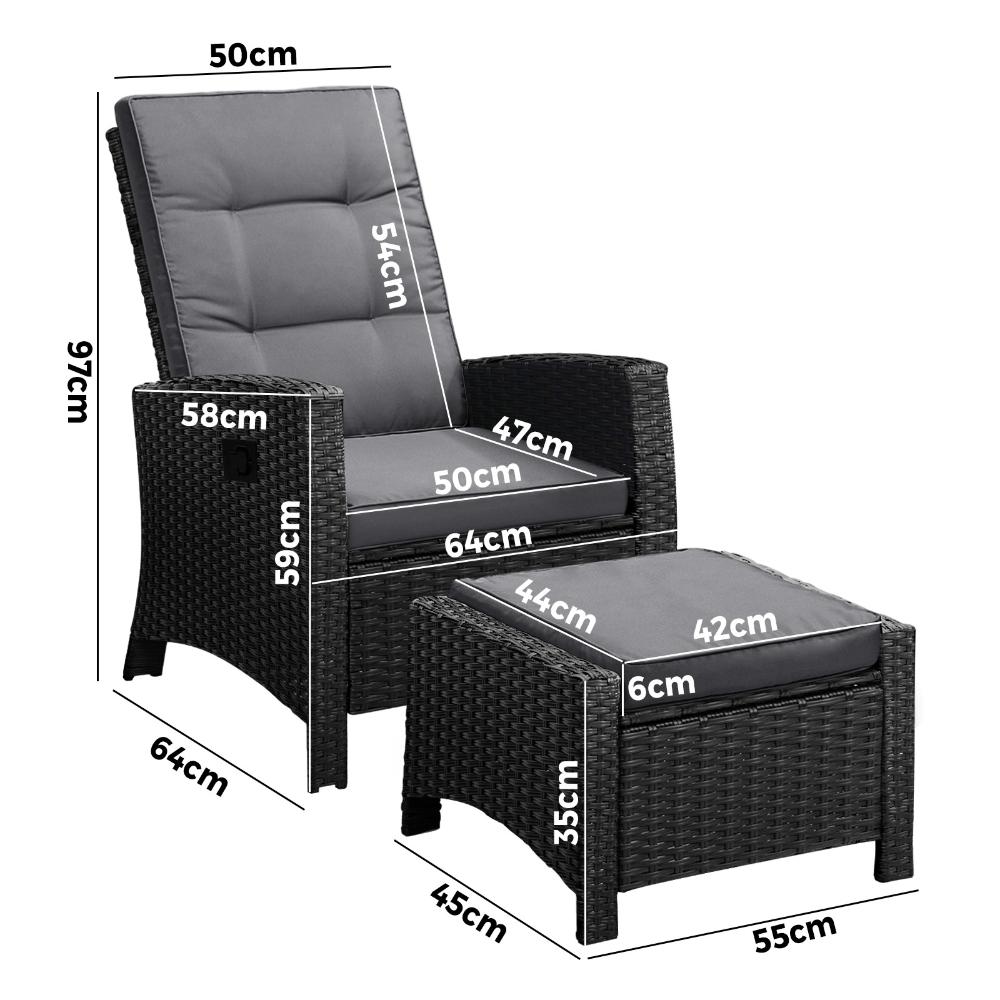 Outdoor Recliner Chairs Wicker Sun Lounge Black