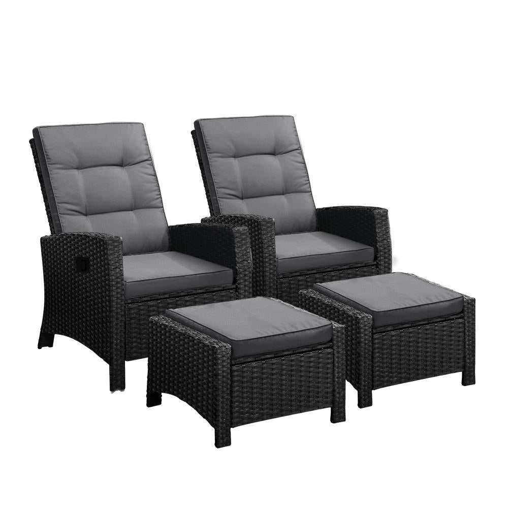 Recliner Chairs Wicker Sun Lounge 2X Black