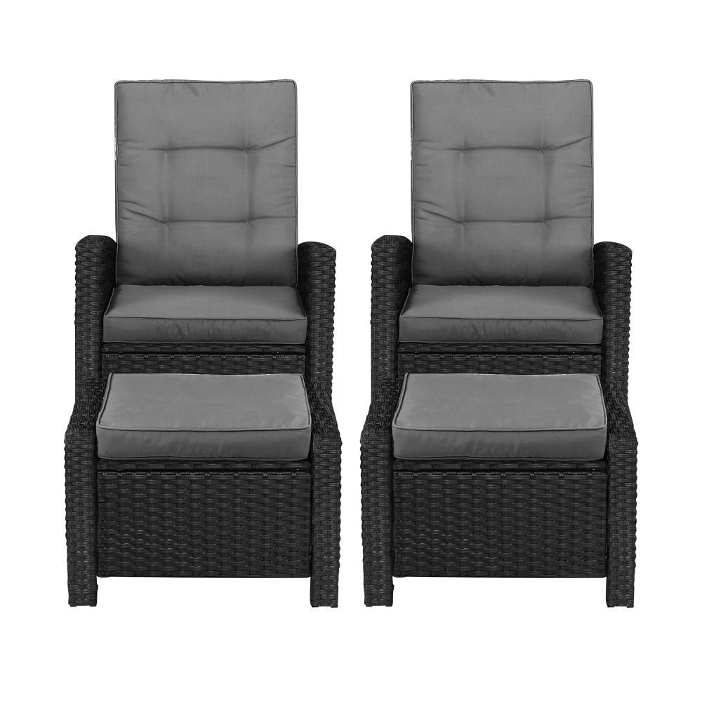 Recliner Chairs Wicker Sun Lounge 2X Black