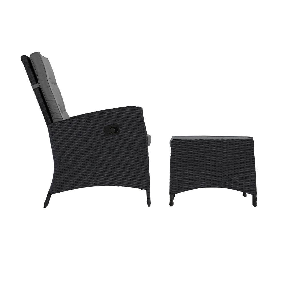 Recliner Chairs Wicker Sun Lounge 2X Black