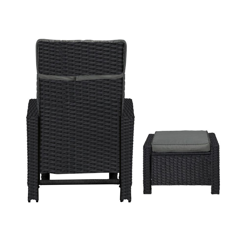 Recliner Chairs Wicker Sun Lounge 2X Black