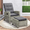 Outdoor Wicker Recliner Chair with Ottoman Adjustable Grey Lounge Set