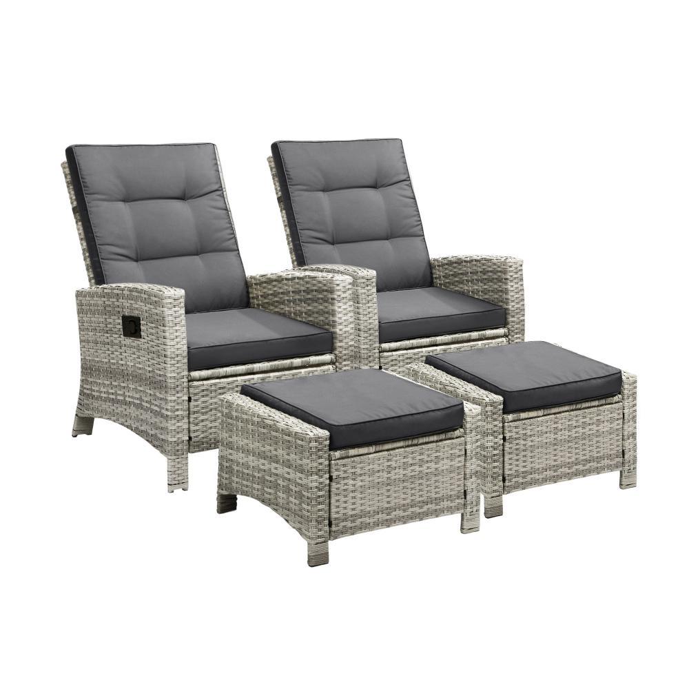 Recliner Outdoor Wicker Sun Lounger Set 2PCS Grey