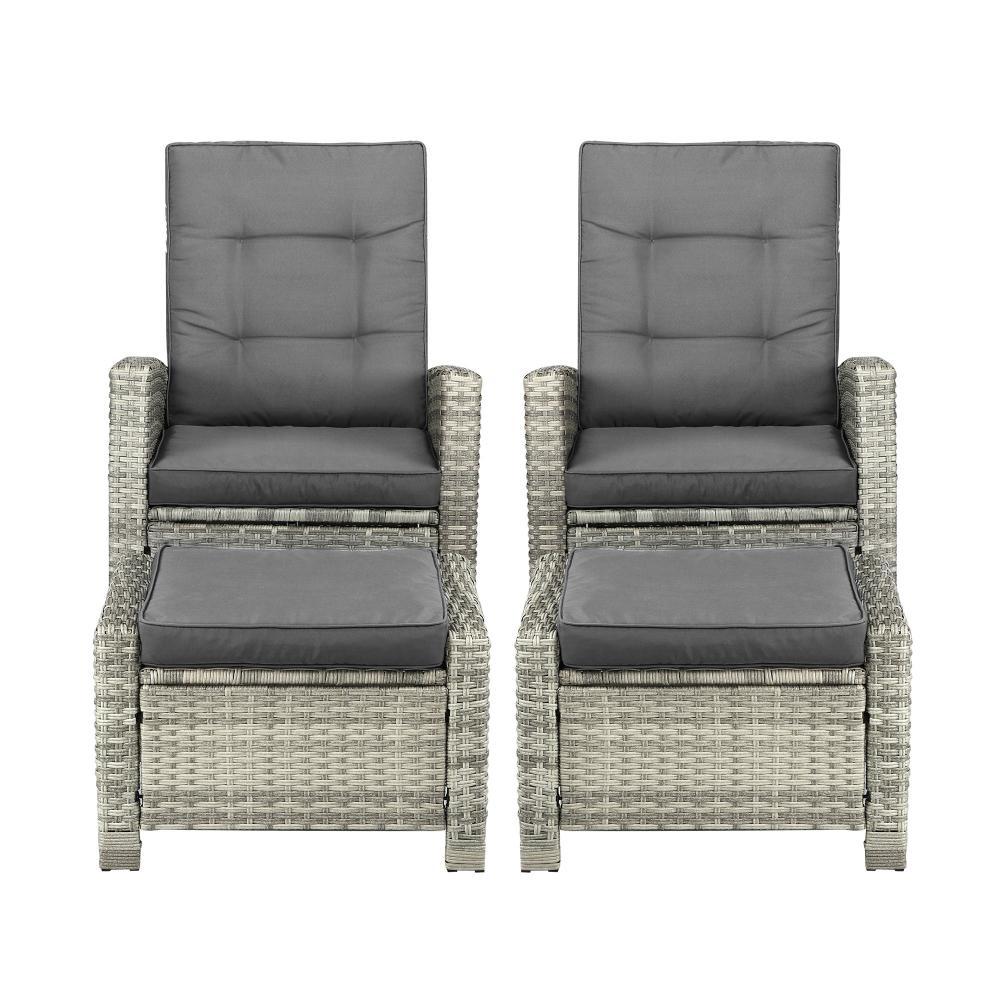 Recliner Outdoor Wicker Sun Lounger Set 2PCS Grey
