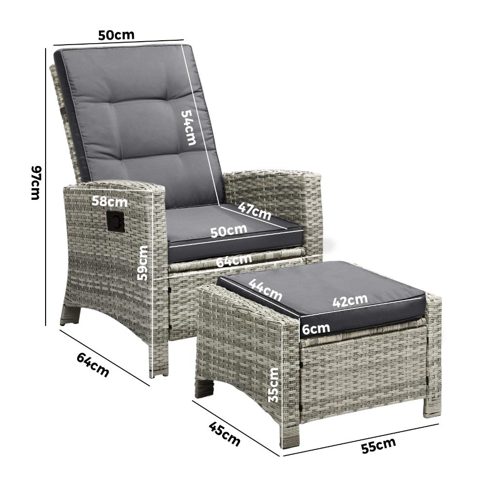 Recliner Outdoor Wicker Sun Lounger Set 2PCS Grey