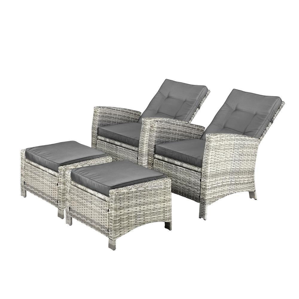 Recliner Outdoor Wicker Sun Lounger Set 2PCS Grey