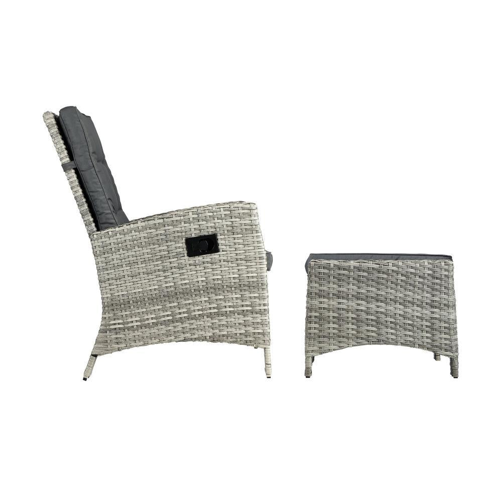 Recliner Outdoor Wicker Sun Lounger Set 2PCS Grey