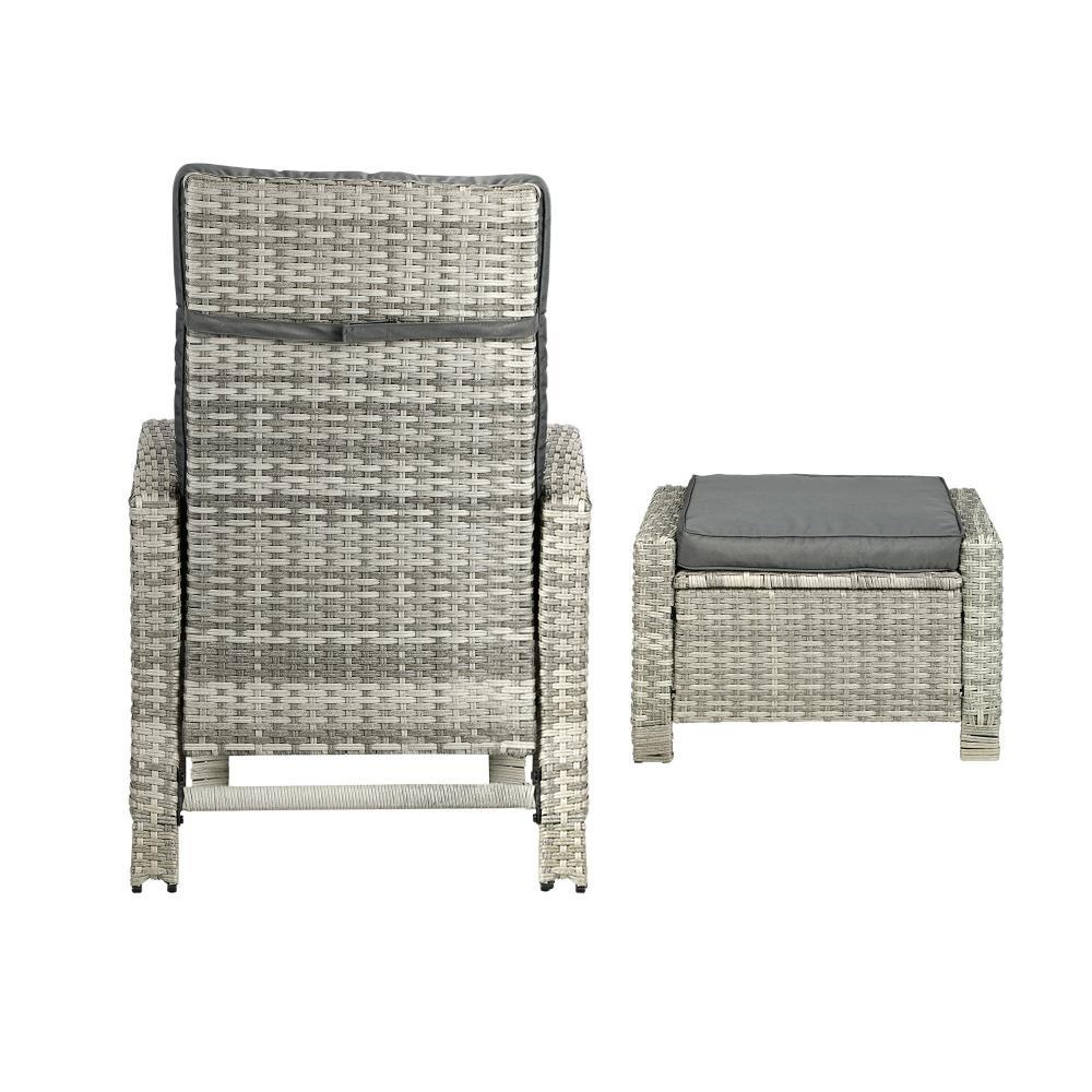 Recliner Outdoor Wicker Sun Lounger Set 2PCS Grey