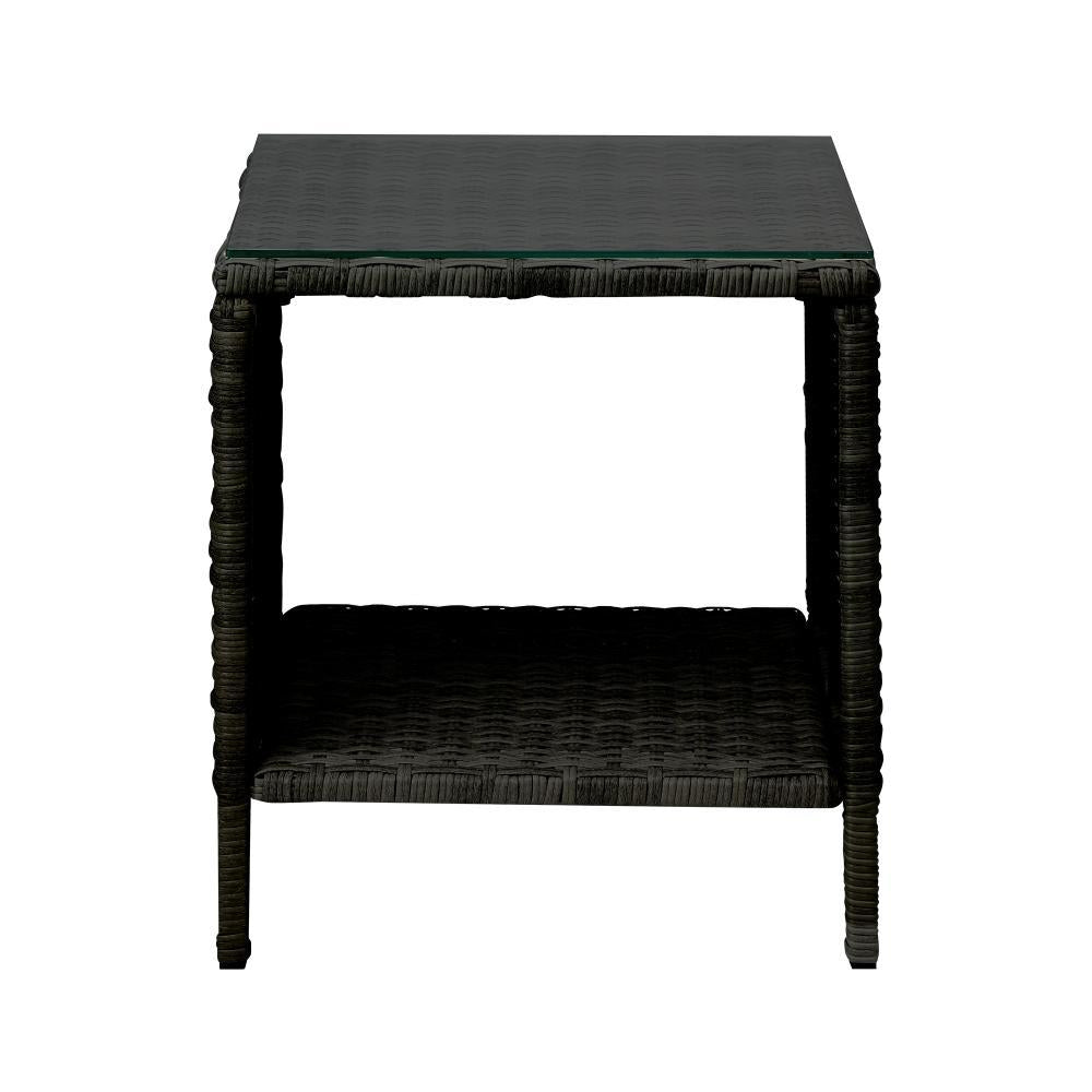 Rattan Side Table Glass Tabletop Black