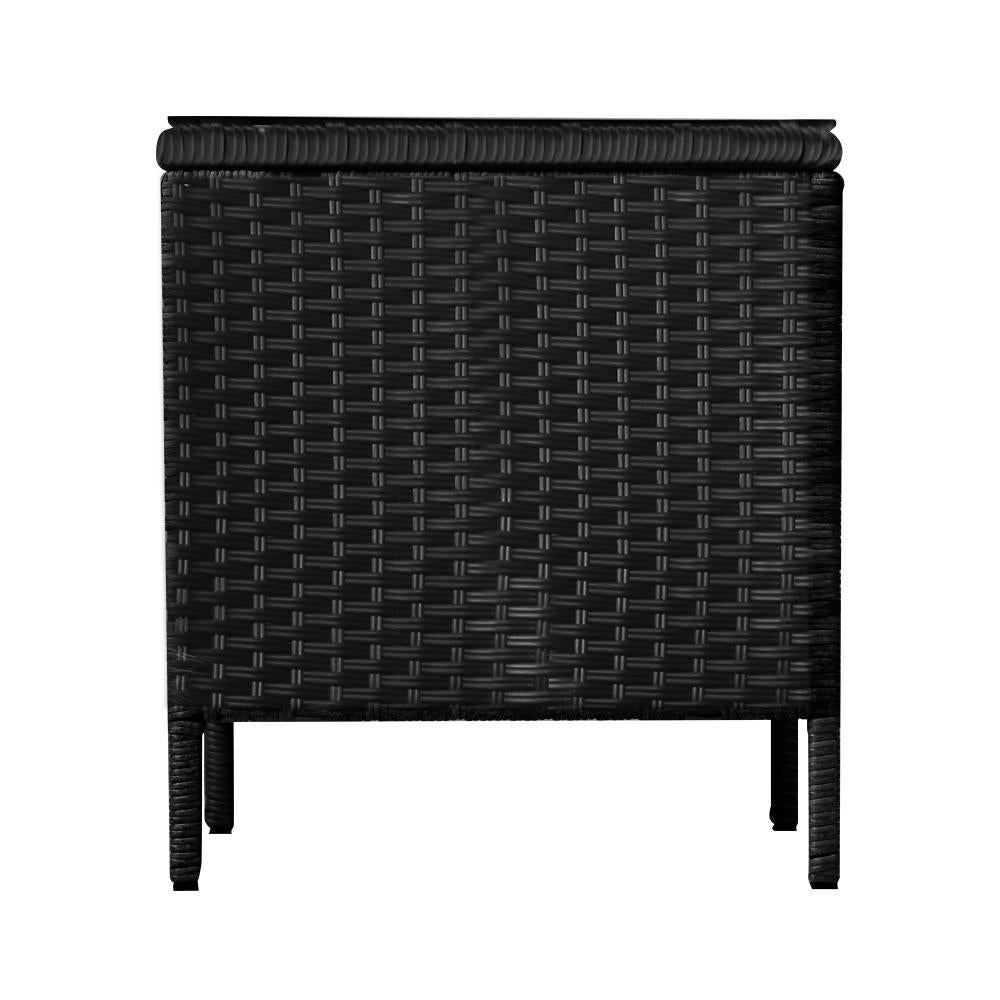 Rattan Side Table Glass Tabletop Black