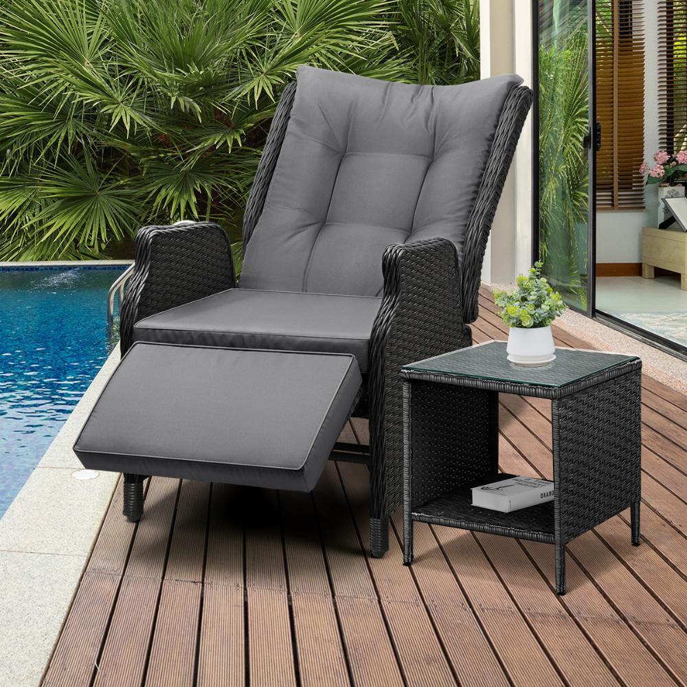 Outoodr Recliner Chair & Table Sun Lounge 2PCS