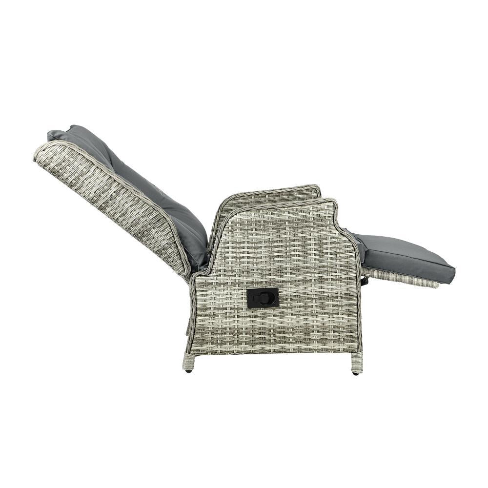 Outoodr Recliner Lounge & Table Set Wicker Grey