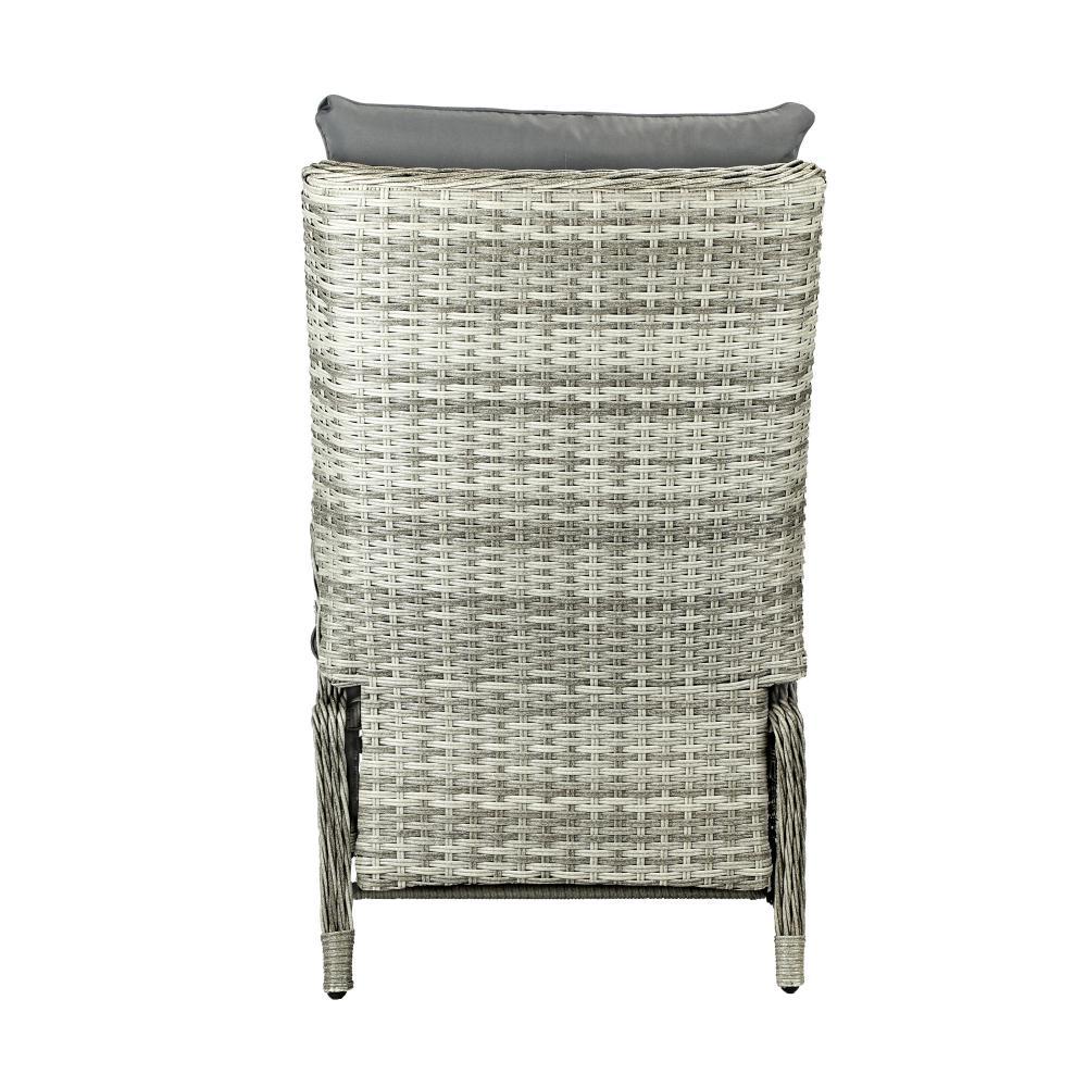 Outoodr Recliner Lounge & Table Set Wicker Grey
