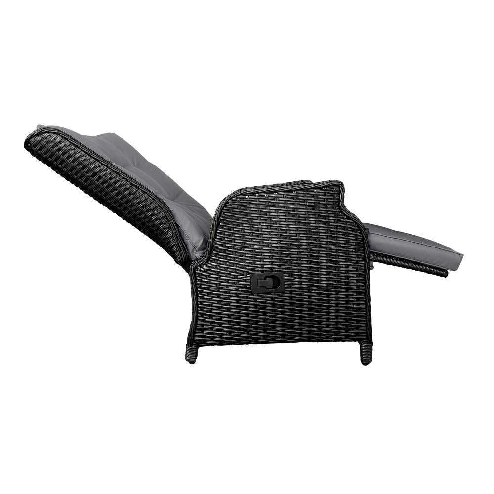 Sun Lounge Outdoor Recliner&Table Set of 3 Black