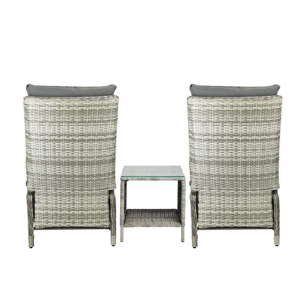 Outdoor Recliners Sun Lounger & Table Set of 3 Grey