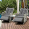3 Piece Outdoor Recliner Chair Set Sun Lounger Rattan Table Grey Patio Set