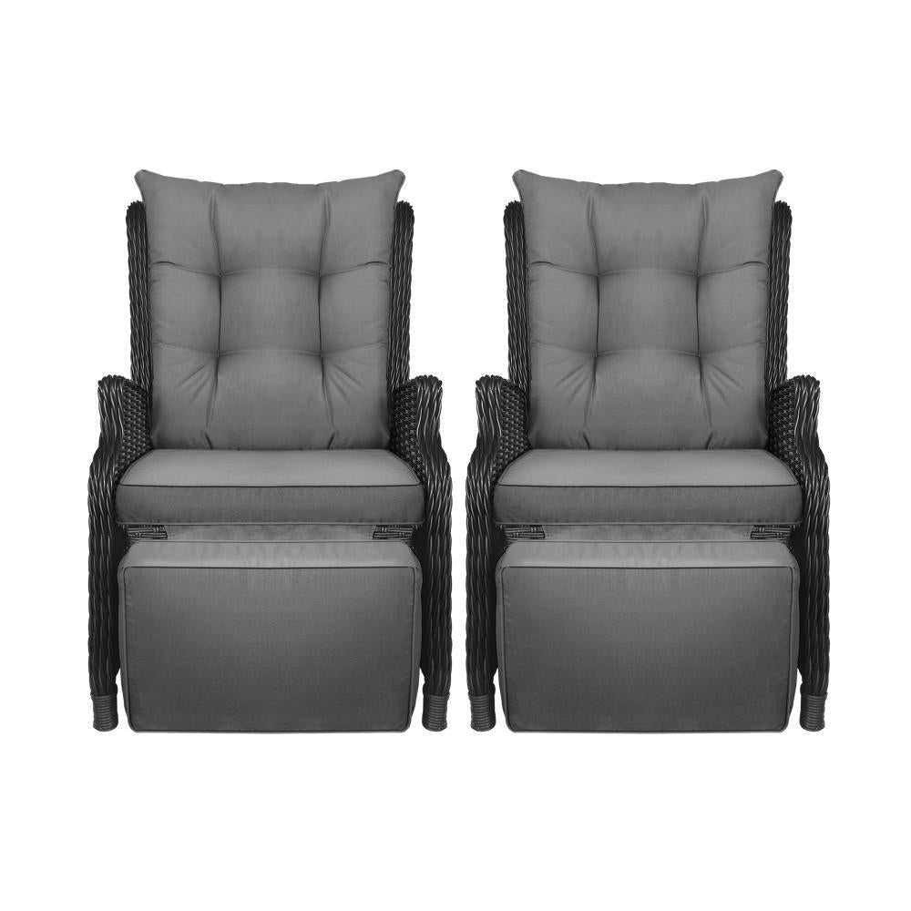 Sun Lounge Wicker Recliner 2 Pieces Black