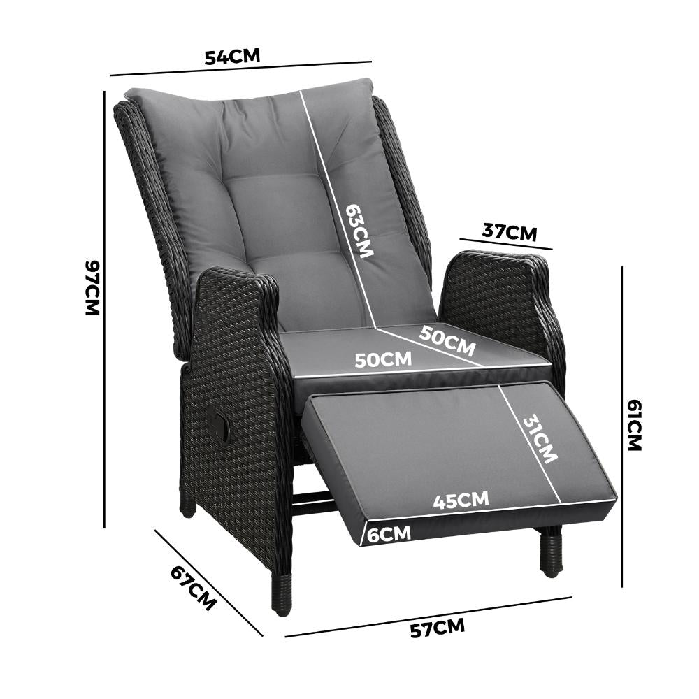 Sun Lounge Wicker Recliner 2 Pieces Black