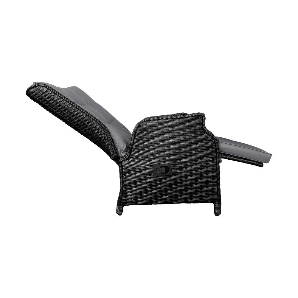 Sun Lounge Wicker Recliner 2 Pieces Black
