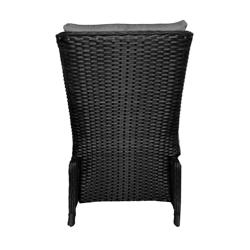 Sun Lounge Wicker Recliner 2 Pieces Black