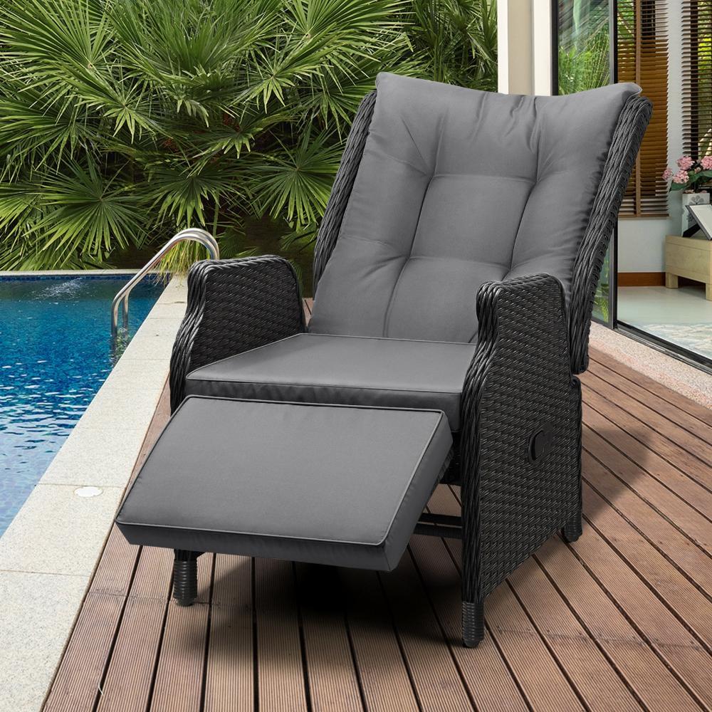Sun Lounge Wicker Recliner 2 Pieces Black