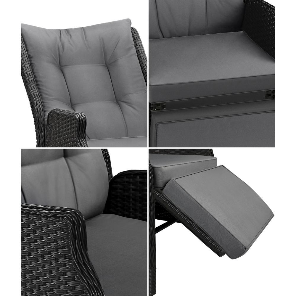 Sun Lounge Wicker Recliner 2 Pieces Black