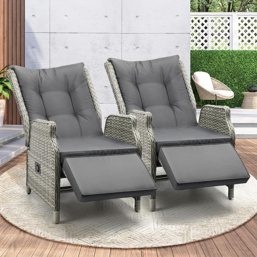 Recliner Chairs Wicker Sun lounge Grey X2
