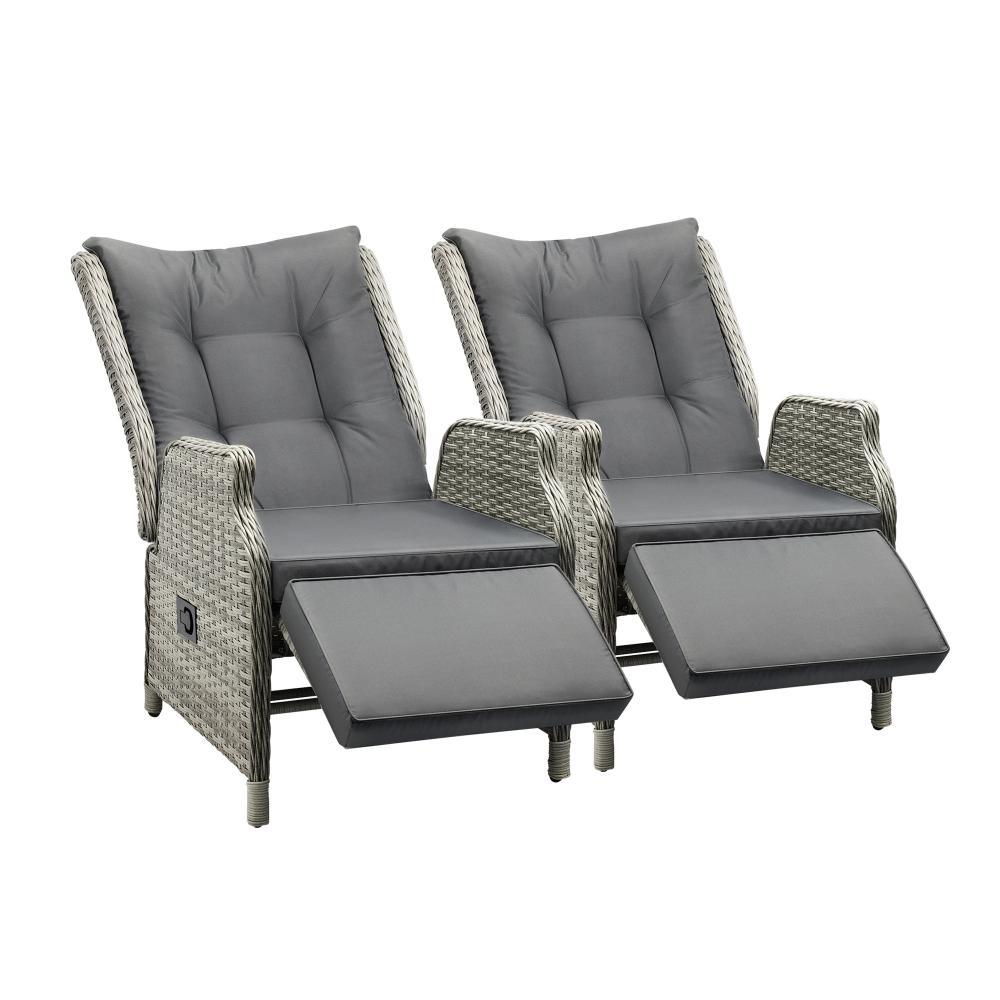 Recliner Chairs Wicker Sun lounge Grey X2