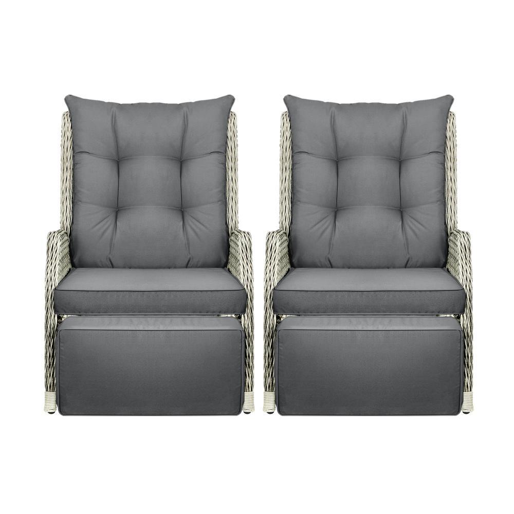 Recliner Chairs Wicker Sun lounge Grey X2