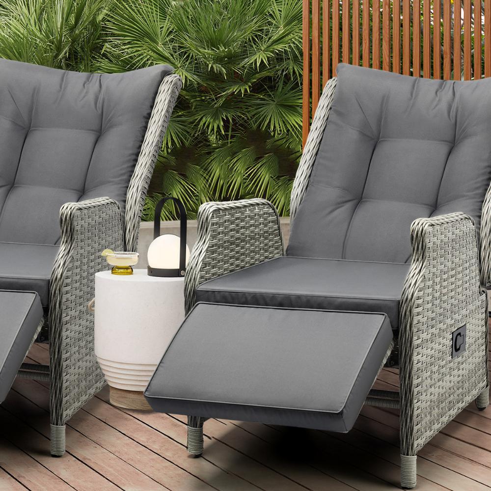 Recliner Chairs Wicker Sun lounge Grey X2