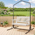 Wooden 2-Seater Outdoor Swing Chair with Black Stand White Hanging Chair