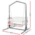 Wooden 2-Seater Outdoor Swing Chair with Black Stand White Hanging Chair