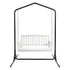 Wooden 2-Seater Outdoor Swing Chair with Black Stand White Hanging Chair